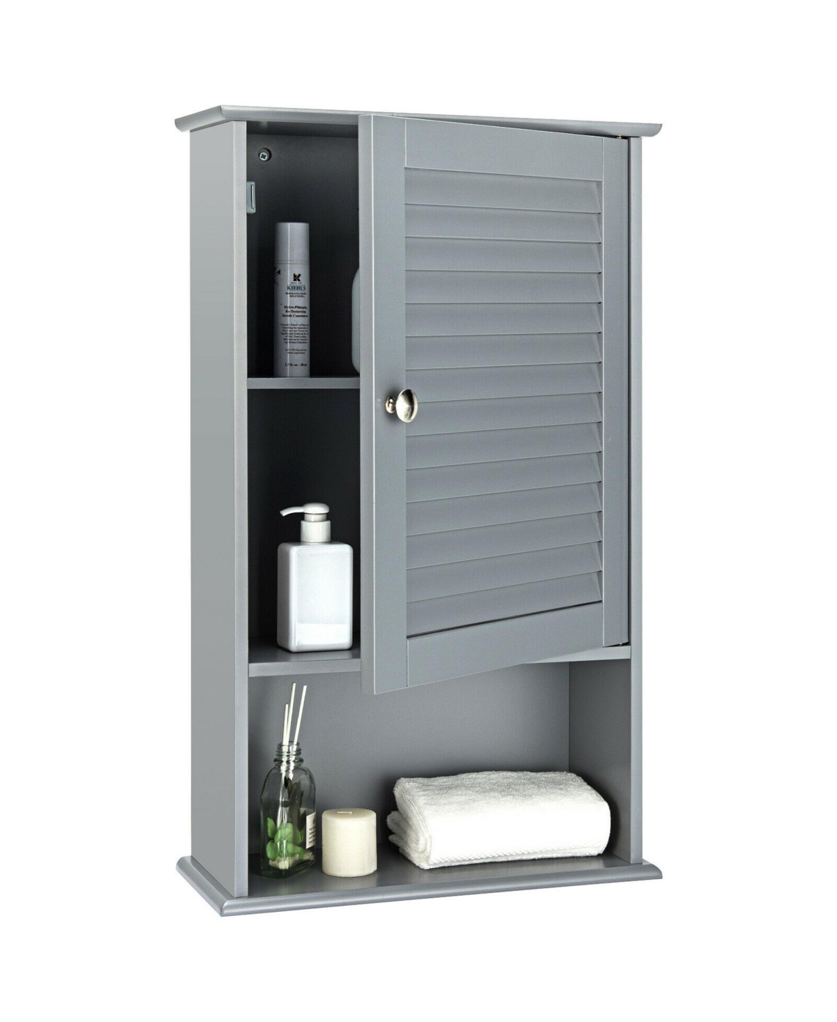 Bathroom Wall Mount Storage Cabinet Single Door w/Height Adjustable Shelf Grey - Grey