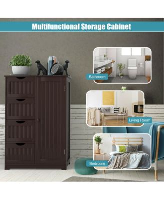 Bathroom Floor Cabinet Storage Organizer Cupboard w/ 4 Drawers Adjustable Shelf