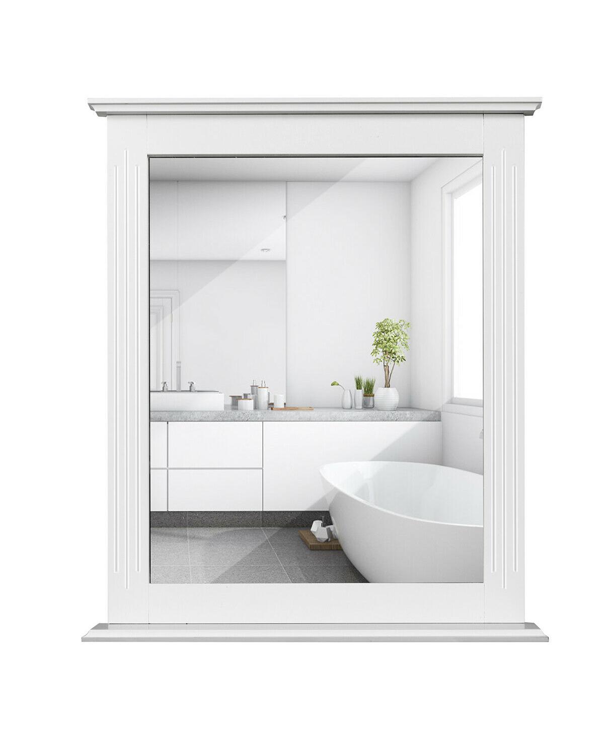 Bathroom Wall Mirror W/Shelf Square Vanity Makeup Mirror Multipurpose Usage - White