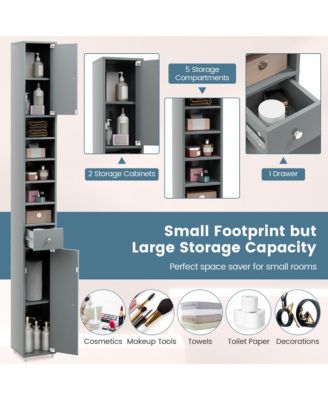 Tall Slim Bathroom Storage Cabinet Linen Tower w/Drawer Adjustable Shelves Black