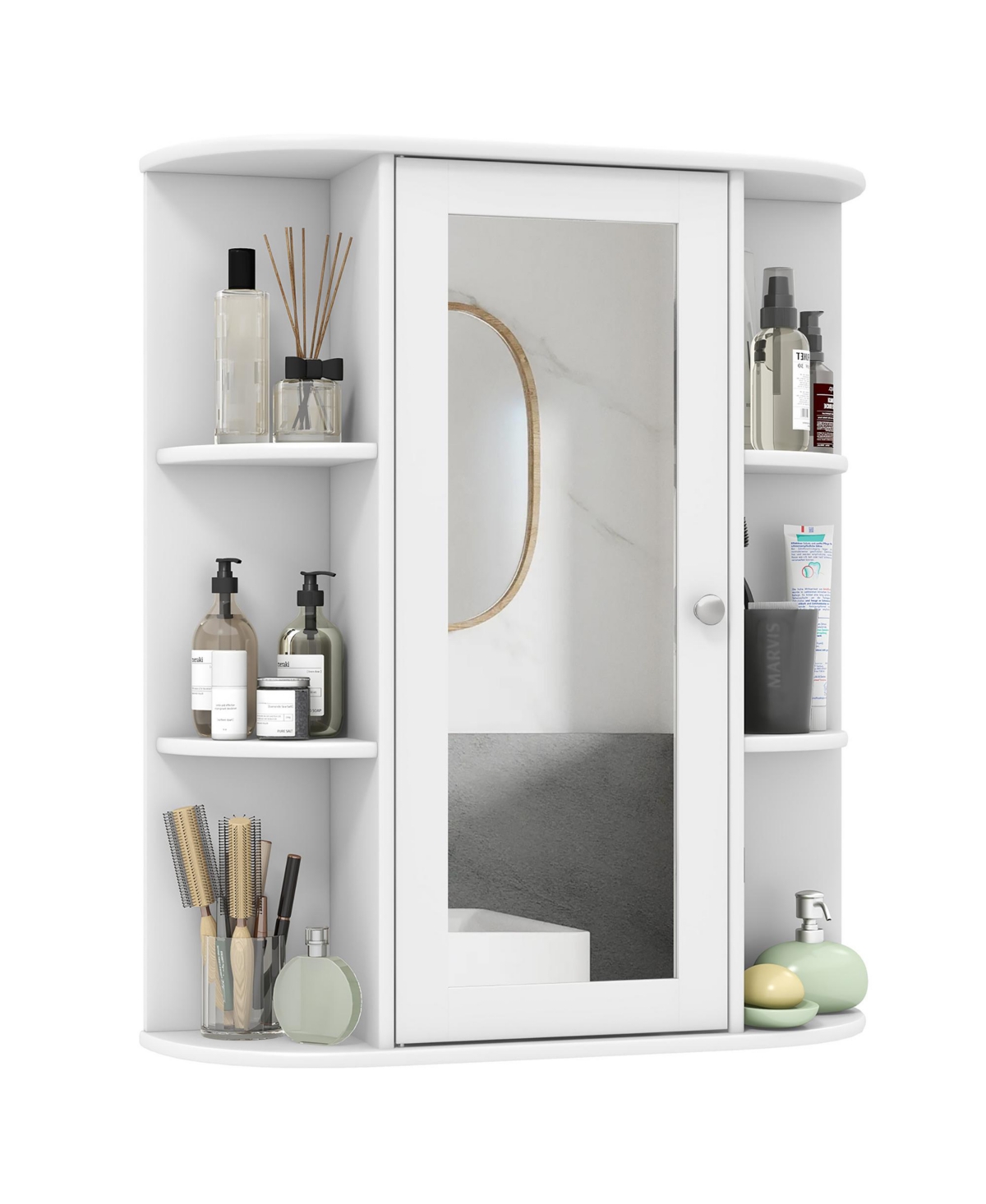 Bathroom Wall Medicine Cabinet Wall Mounted Storage Organizer w/ Mirror Door - White