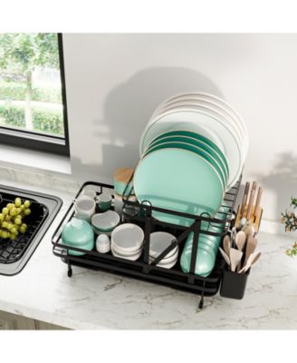 2-Tier Collapsible Dish Drainer Rack with Removable Drip Tray – Space-Saving Dish Drying Rack for Kitchen Organization