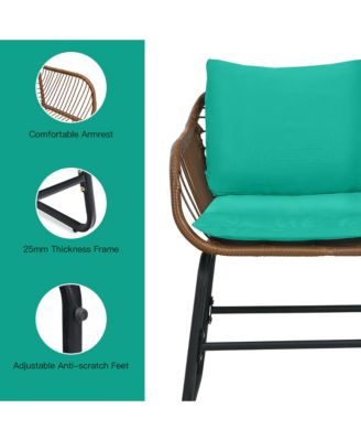 3PCS Patio Rattan Bistro Set Cushioned Chair Glass Table Deck