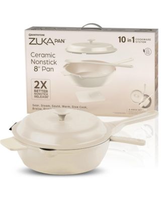 Zuka Ceramic 1.25 Qt. Ceramic 10 in 1 Nonstick Multi-Functional Saute Pan with Lid, Nylon Spoon