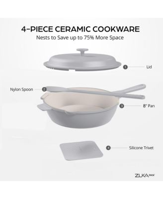 Zuka Ceramic 1.25 Qt. Ceramic 10 in 1 Nonstick Multi-Functional Saute Pan with Lid, Nylon Spoon