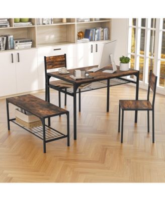 Industrial Style Rectangular Kitchen Table with Bench and Chairs