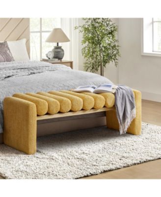 Modern Bench with Solid Wood and Removable Round Bolster Cushions