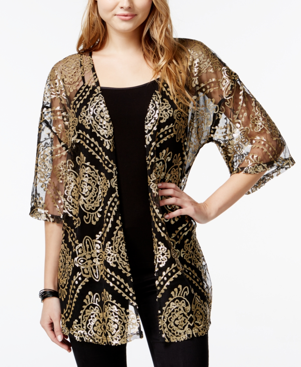 Say What? Juniors Sequin Front Kimono   Juniors Sweaters