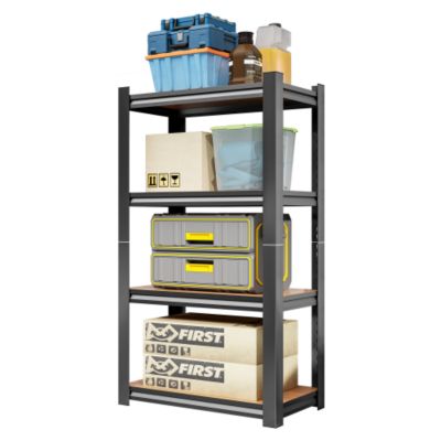 4 Layer Storage Rack Adjustable Height Wooden Shelf Heavy Duty 200lb per Layer 800lb Total Black