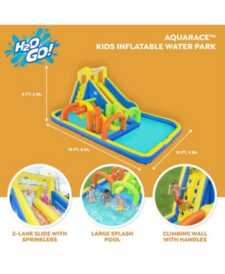 H2OGO! AquaRace Kids Inflatable Outdoor Water Park with Dual Slides, Built-In Sprayer, Splash Pool, Storage Bag, & Air Blower for Quick Setup