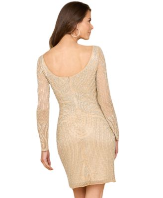Women's Long Sleeve Cocktail Dress with Illusion Neckline