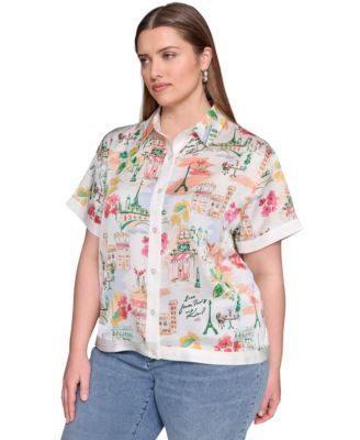 Plus Size Paris Printed Camp Shirt