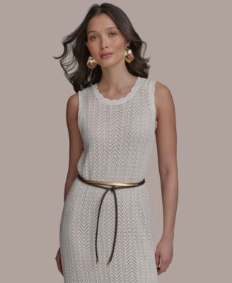 Donna Karan New York Women's Pointelle Knit Belted Dress