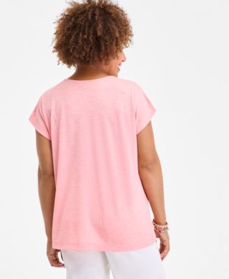 売れ筋商品|||スタイルアンドコー Tシャツ トップス レディース Plus Size Lace-Trim-V-Neck Short-Sleeve T-Shirt, Exclusively at Macy's Deep Black Style & Co Women's Lace-Trim V-Neck Short-Sleeve T-Shirt