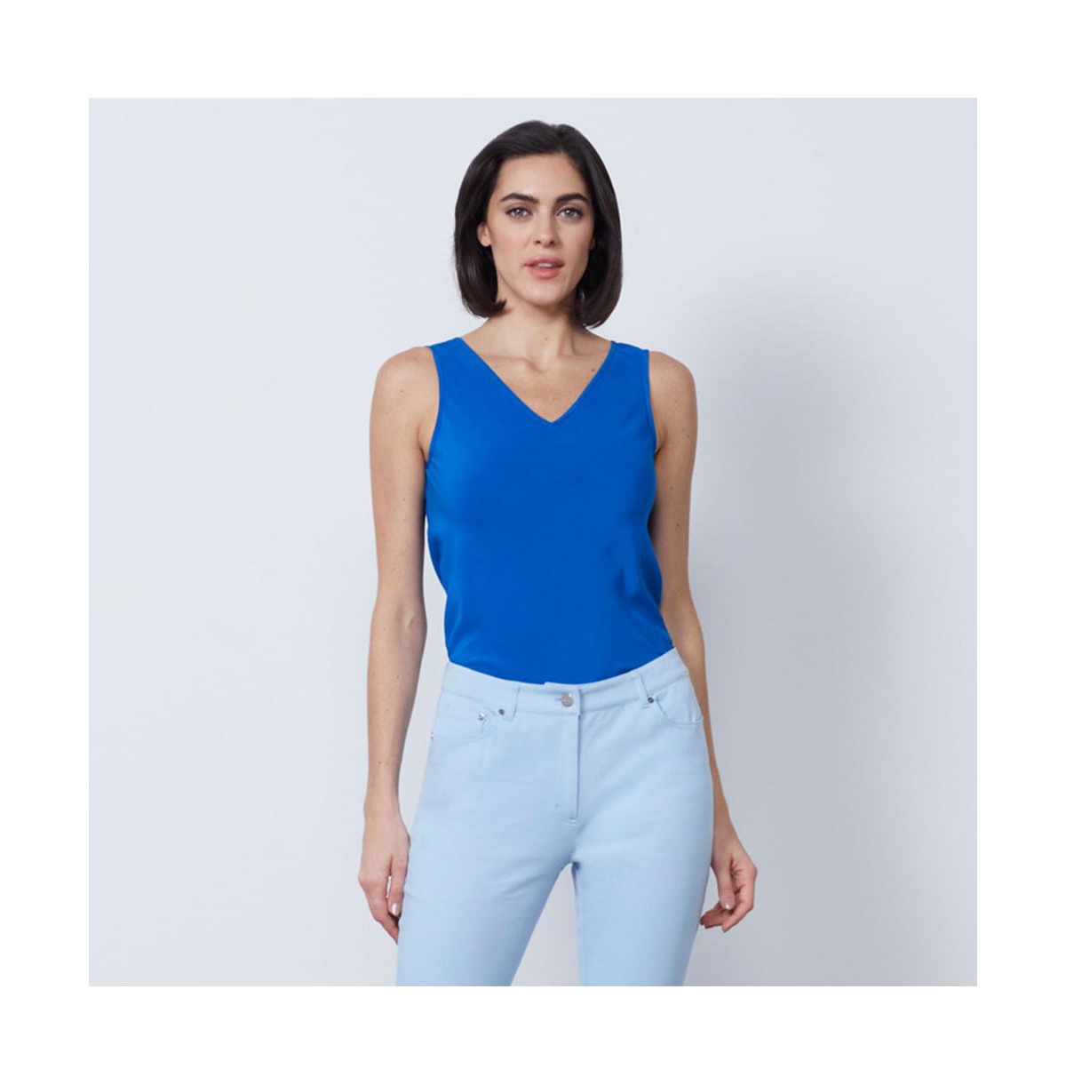 Women's Reversible Silk Crepe Cami Tank Top Fountain - Blue