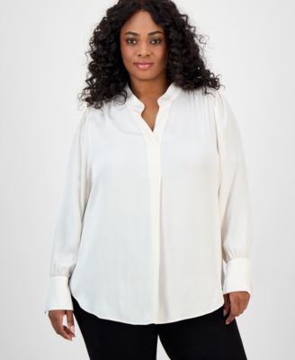 Plus Size Long-Sleeve V-Neck Blouse