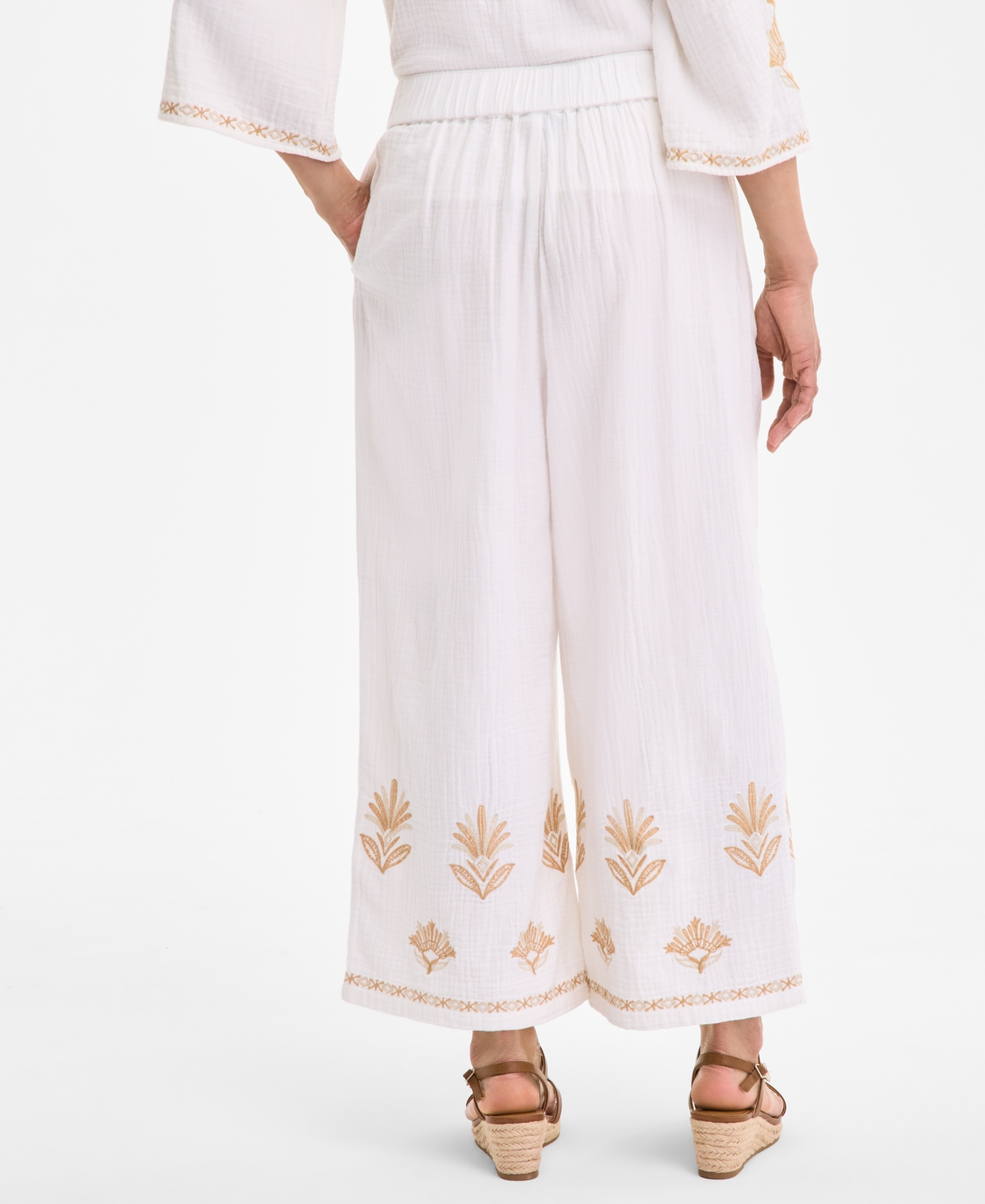 STYLE & CO WOMEN'S EMBROIDERED COTTON GAUZE CROPPED PANTS, EXCLUSIVELY AT MACY'S 