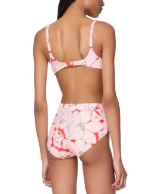 Kate Spade New York Womens Printed Shirred Bikini Top High Waist Bottoms