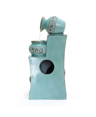 Light Blue 4-Tier Ornate Jugs 2.5-Feet Tall Outdoor Polyresin Fountain with Lights