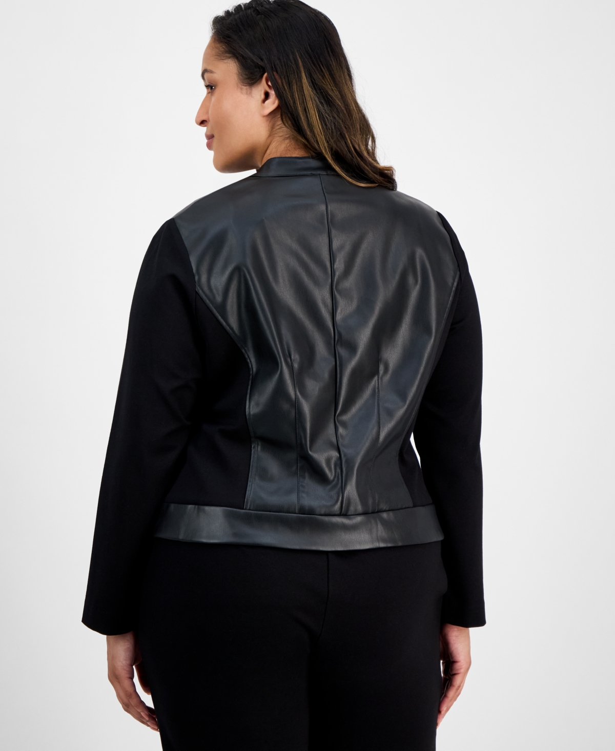 Ak Anne Klein Plus Mixed-Media Zip-Front Jacket