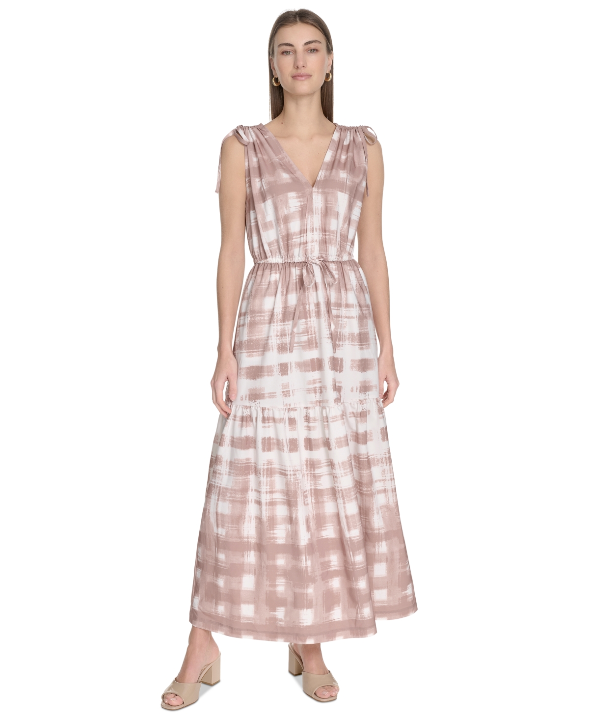 Calvin Klein Women's Printed V-neck A-line Midi Dress