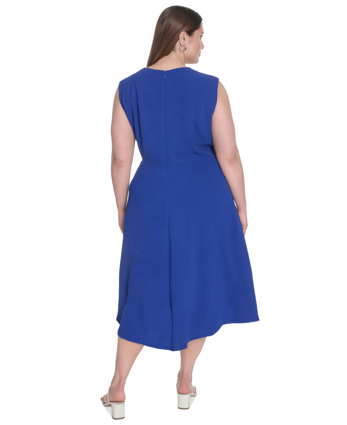 CALVIN KLEIN PLUS SIZE SIDE-CINCHED SLEEVELESS MIDI DRESS 