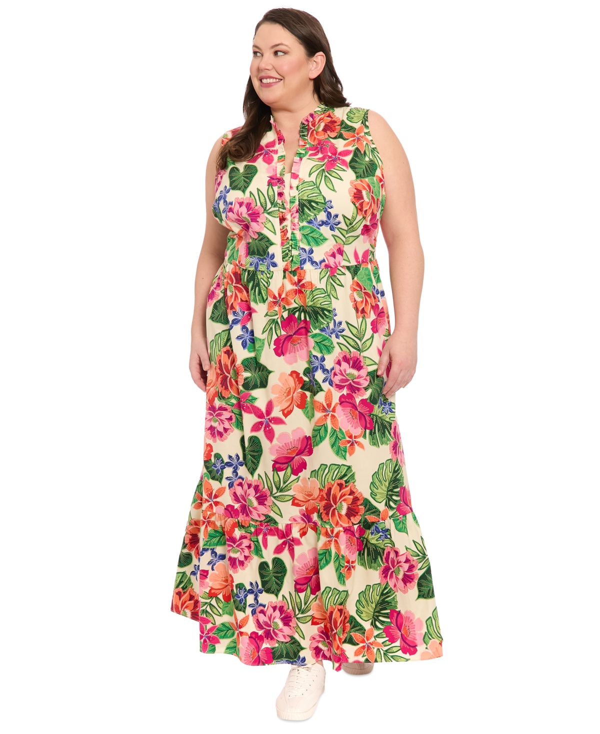 London Times Plus Size Ruffled-trim Tiered Maxi Dress