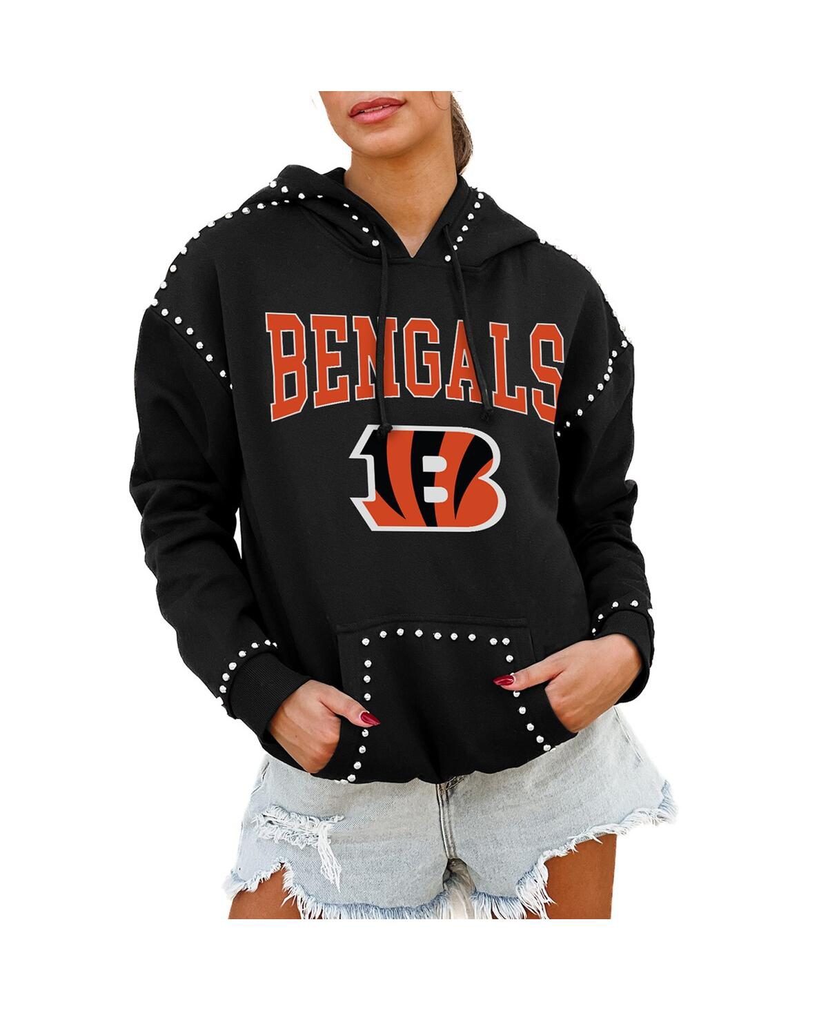 Women's Black Cincinnati Bengals Catch the Vibe Studded Pullover Hoodie - Black