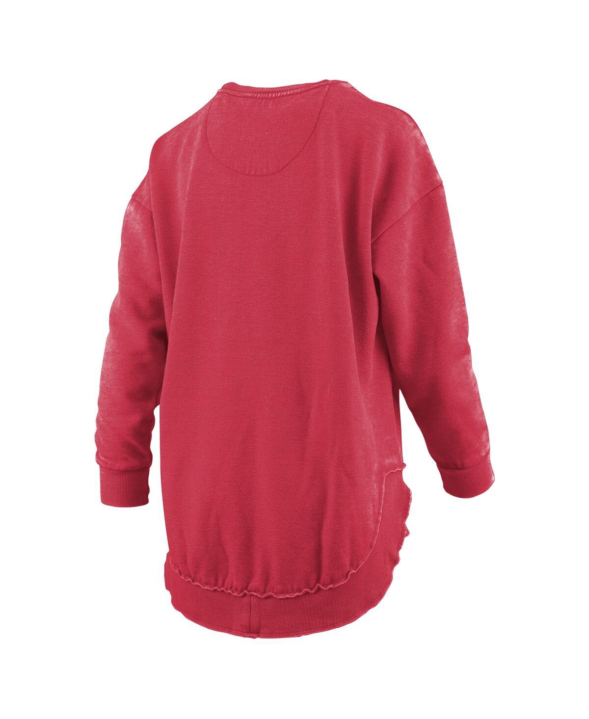 PRESSBOX WOMEN'SÂ SCARLET OHIO STATE BUCKEYES MELANGE PONCHO VINTAGE FLEECE LONG SLEEVE PULLOVER SWEATSHIRT 