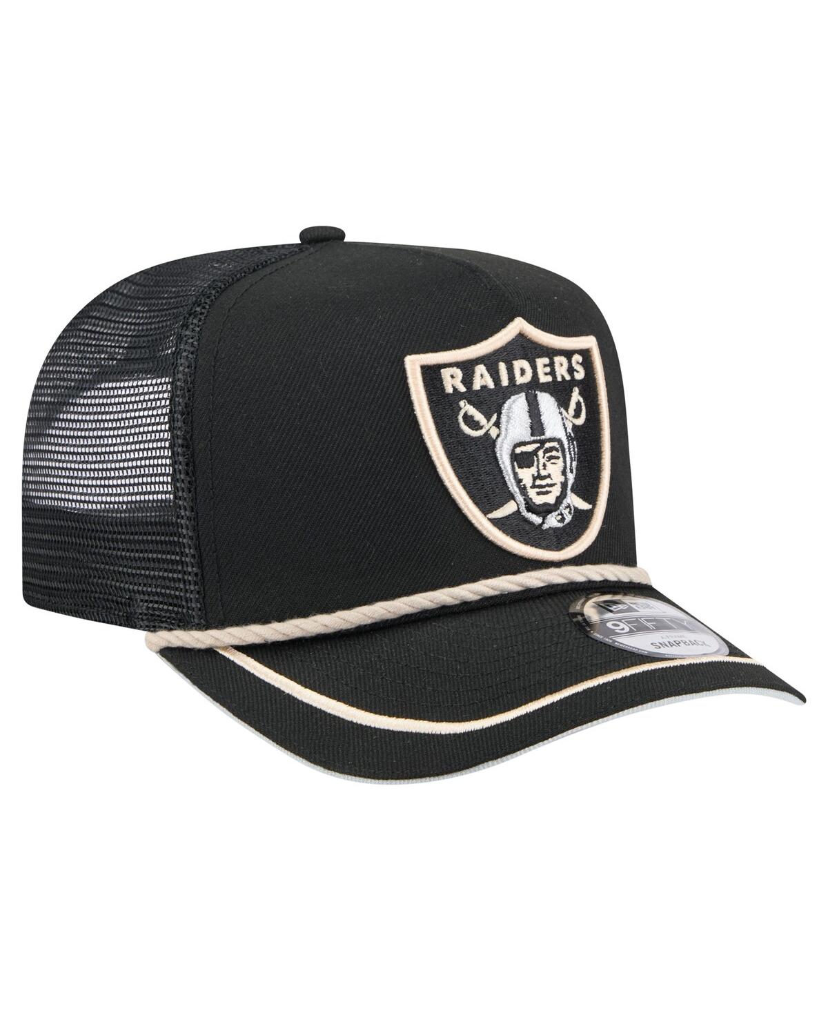 NEW ERA MEN'S BLACK LAS VEGAS RAIDERS VINTAGE TEAM ROPE A-FRAME TRUCKER 9FIFTY SNAPBACK HAT 