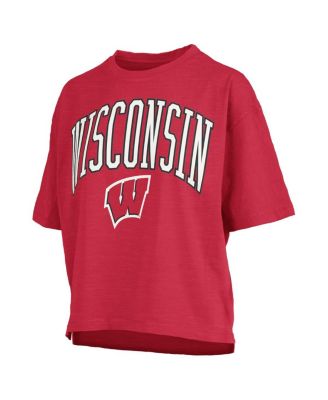Women's&nbsp;Red Wisconsin Badgers Nelson Arch Over Logo Waist Length Oversized Slub T-Shirt