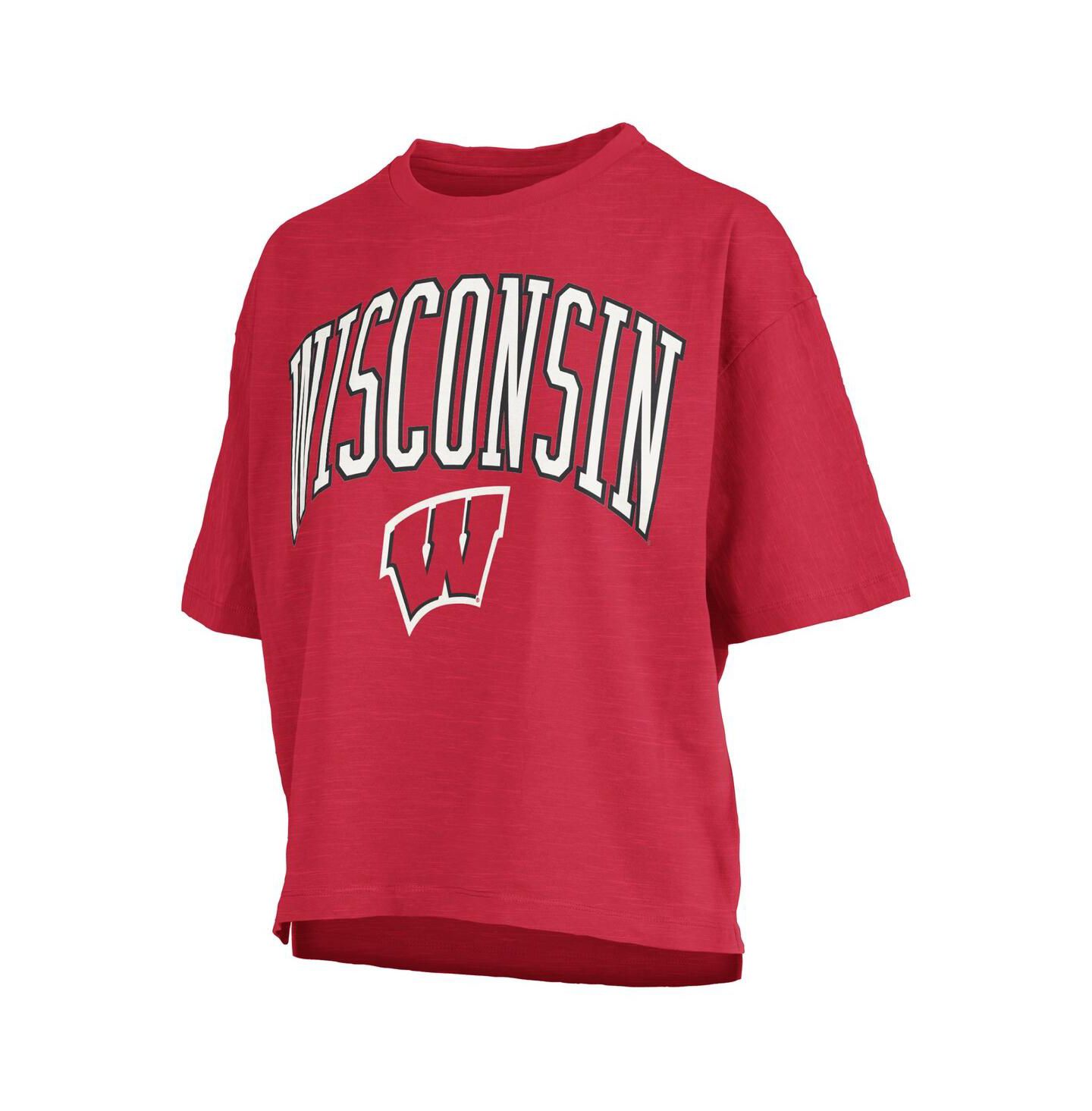 Женская футболка Pressbox Red Wisconsin Badgers Nelson Arch Over Logo Waist Length Oversized Slub — фото 3