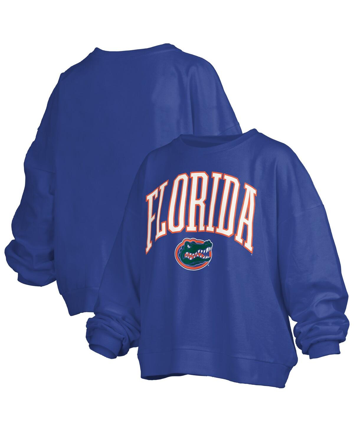 Pressbox Women's Royal Florida Gators Janise Arch Over Logo Waist Length Oversized Pullover Sweatshirt