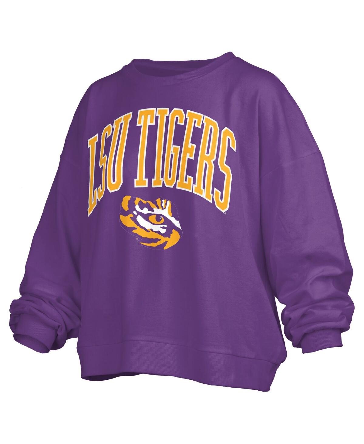 Pressbox Purple Lsu Tigers Janise Arch Over Logo Waist Length Oversized Pullover Sweatshirt In Purple