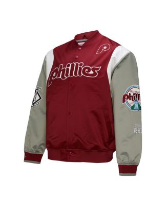 Men's Burgundy/Gray Philadelphia Phillies Cooperstown Collection Team Origins Satin Full-Snap Jacket