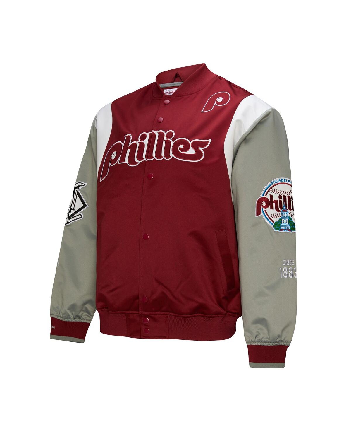 Mitchell & Ness Men's Burgundy/gray Philadelphia Phillies Cooperstown Collection Team Origins Satin Full-snap Jacket In Burgundy,gray