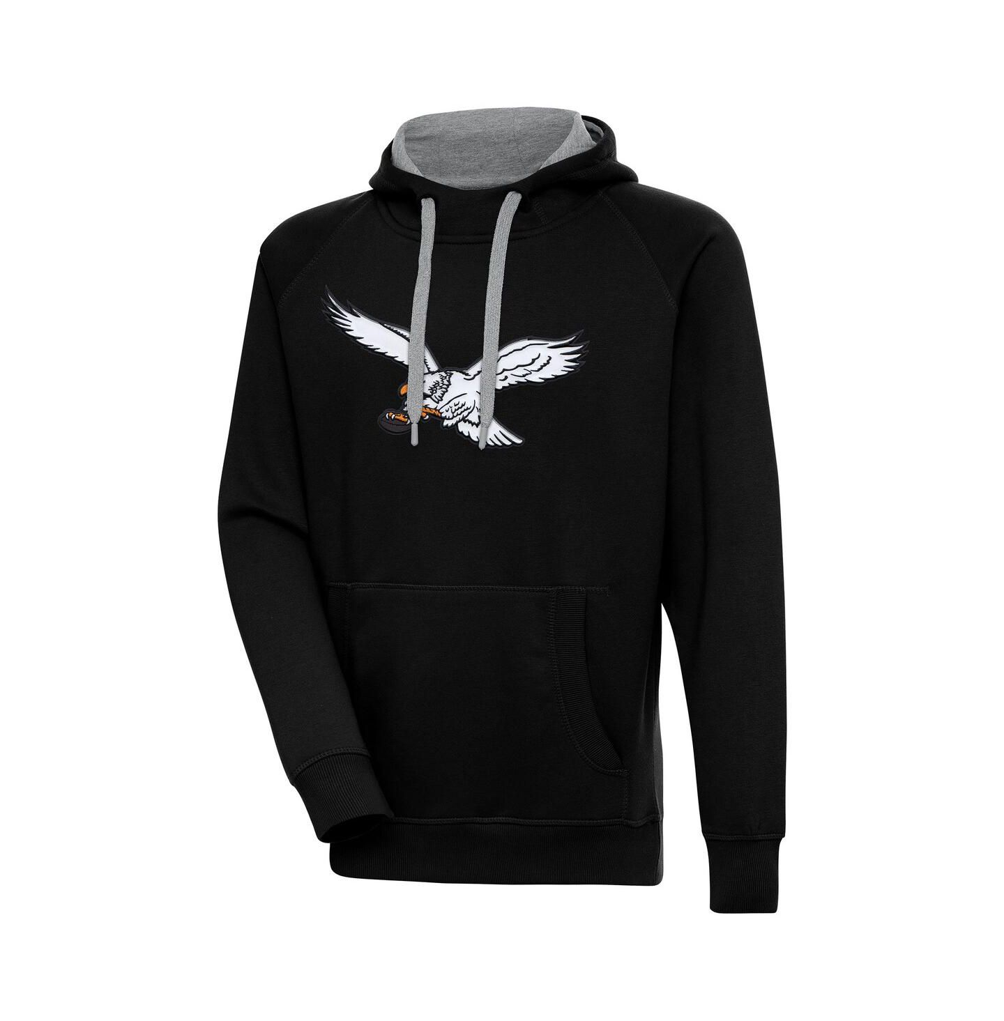 Мужское худи Antigua Black Philadelphia Eagles Throwback Logo Victory Pullover — фото 1