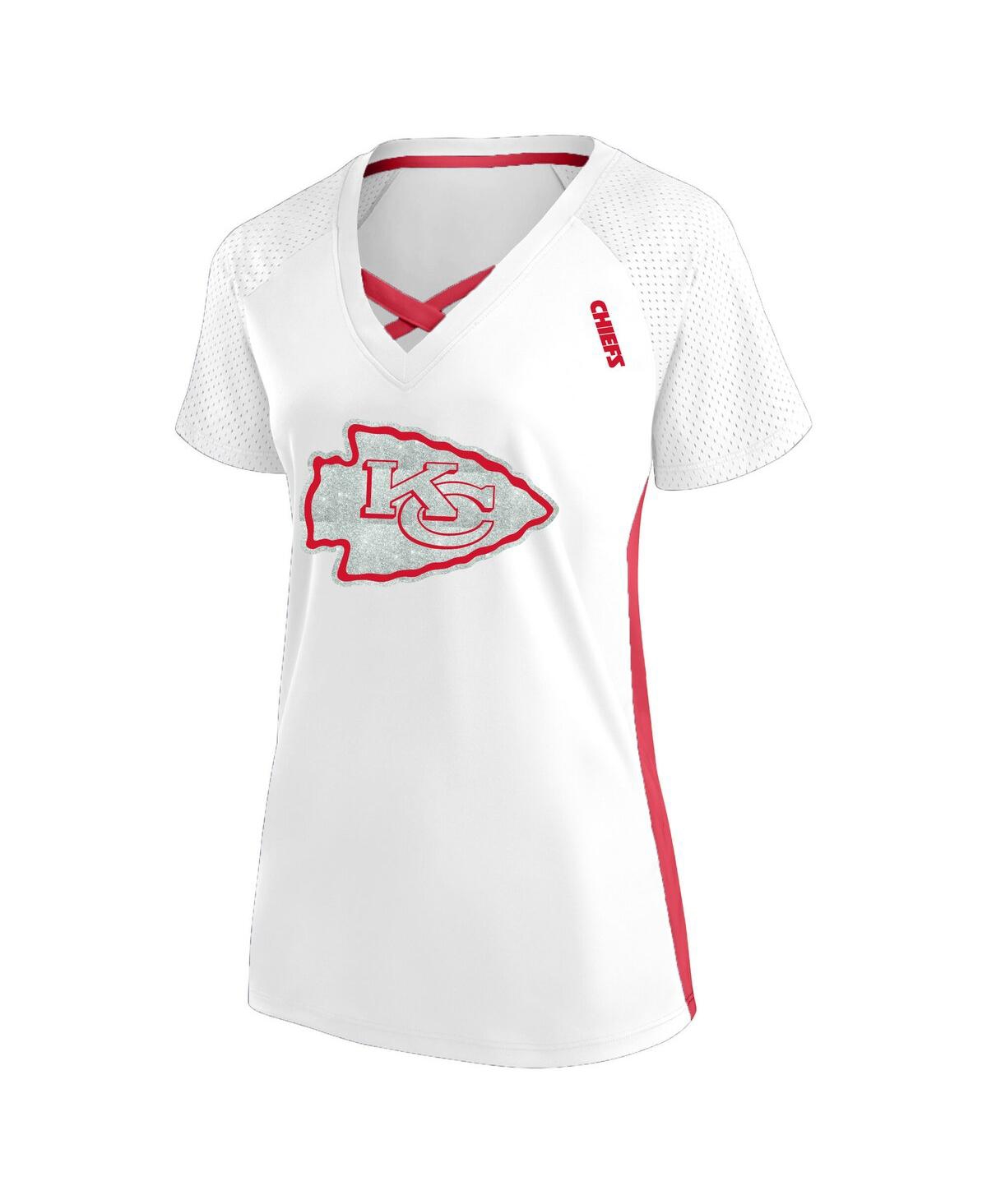 Fanatics Women's White Kansas City Chiefs Plus Size Glitter Lace-up V- Neck T-shirt In White
