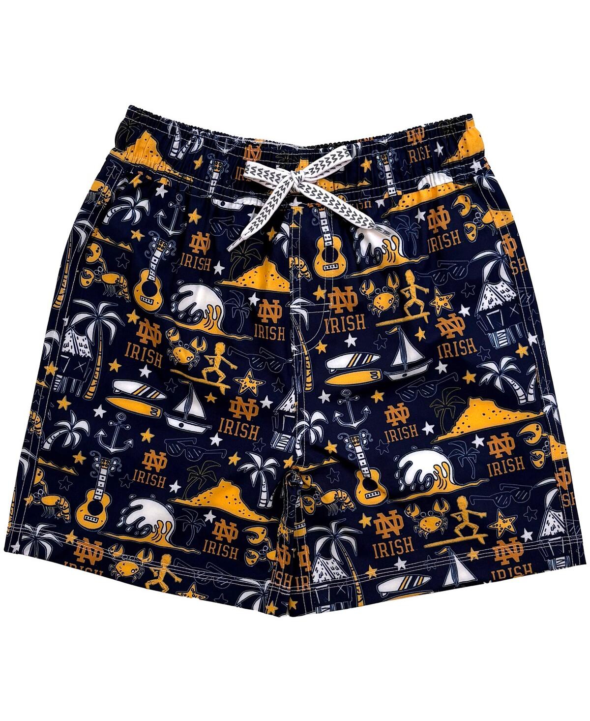 Wes & Willy Big Boys And Girls Navy Notre Dame Fighting Irish Luau Swim Trunks In Navy