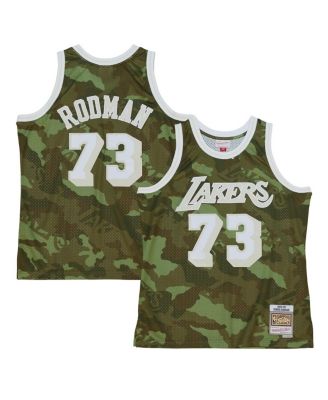 Mitchell & Ness - Men's  Dennis Rodman Camo Los Angeles Lakers Hardwood Classics 1998/99 Ghost Green Swingman Jersey