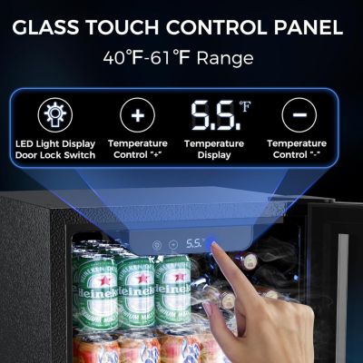 1.7 Cu.ft Beverage Refrigerator Cooler, 68 Can Mini Fridge Glass Door with Adjustable Shelves, Digital Temperature Display, Freestanding Small Drink Fridge for Home, Office or Bar(Black)