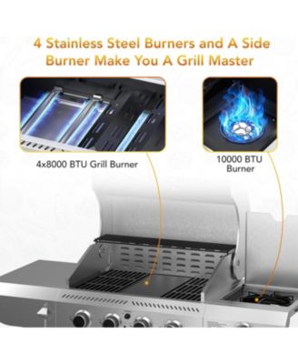 Gas Grill,Heavy-Duty Stainless Steel BBQ Grill,4 Burner Gas Grill with Side Burner,42000 BTU Propane Gas Grill for Outdoor Cooking,Barbecue,Garden and Patio Backyard