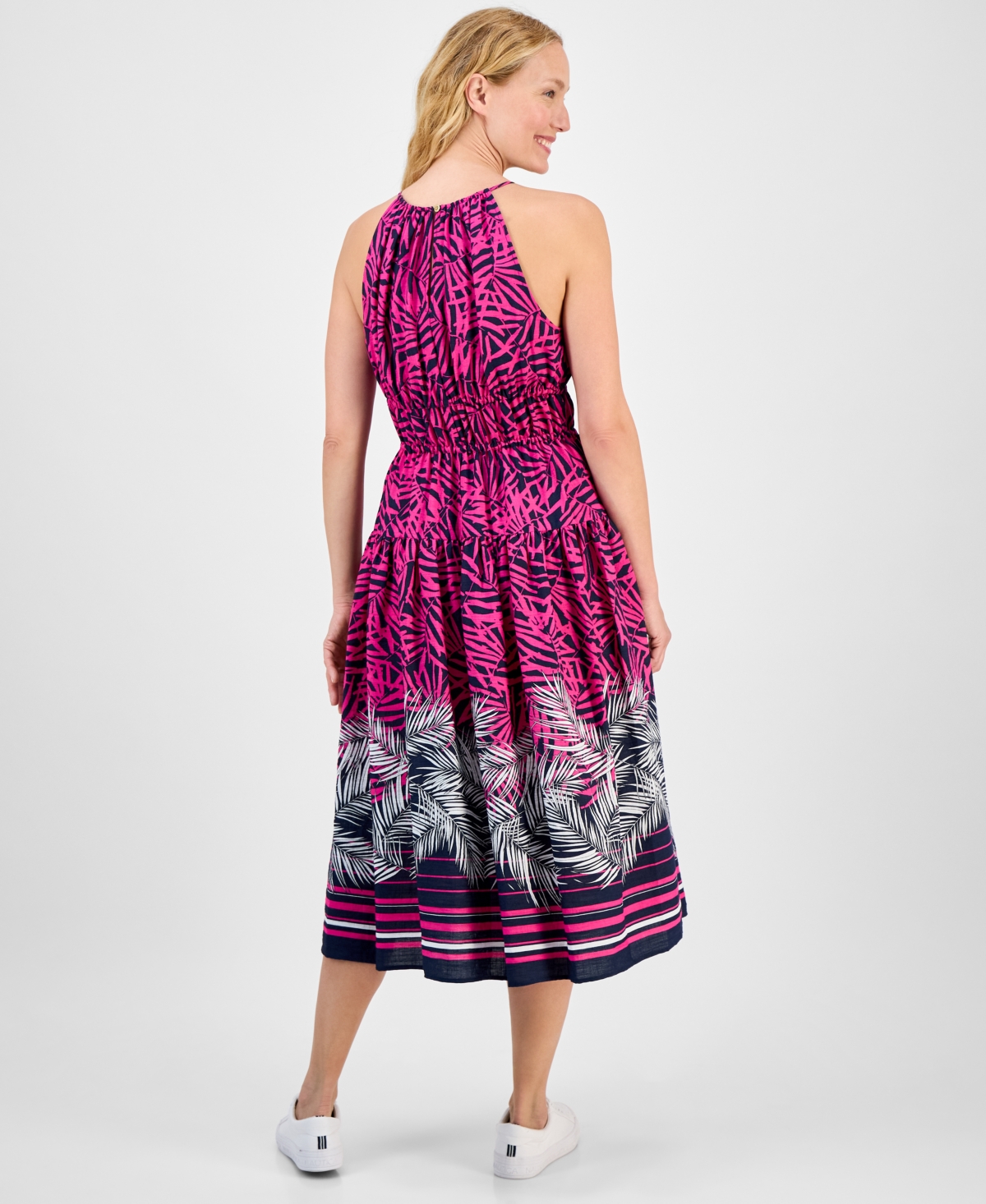 Nautica Jeans Women's Palm-print Halter Midi Dress