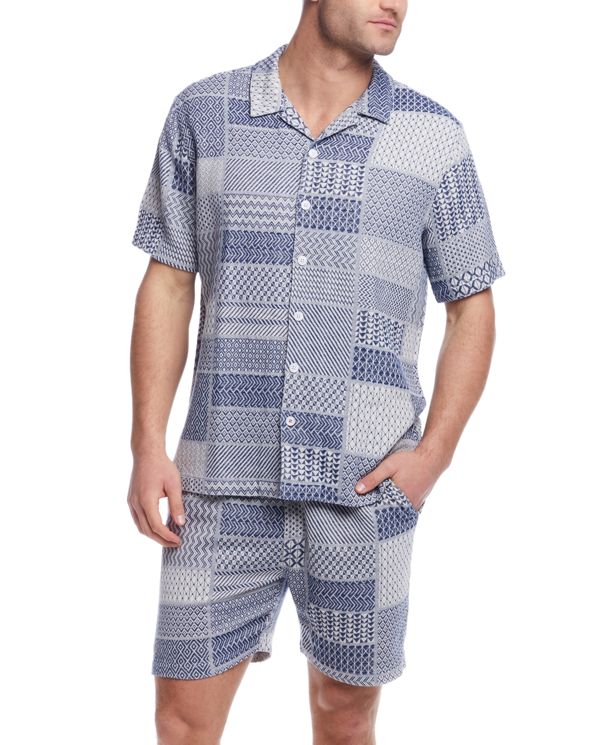 Men's Jacquard Knit Patch Shirt - Cream/Navy