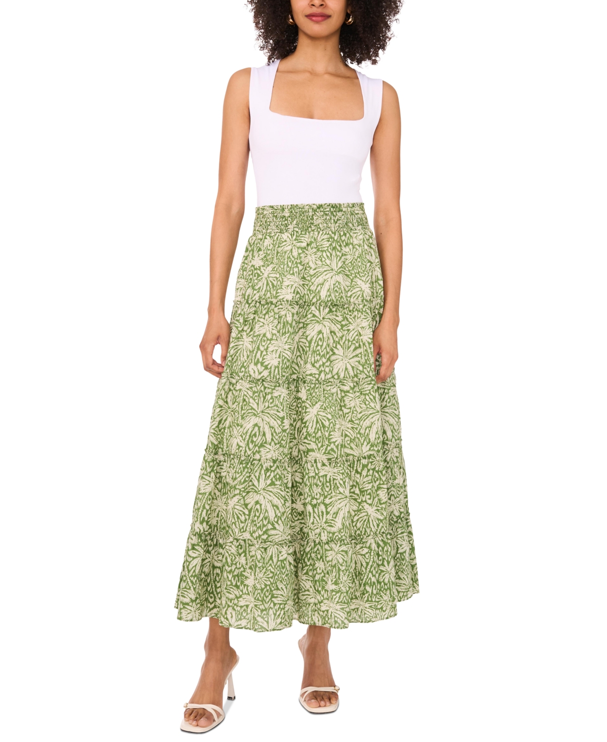 Women's Cotton Tiered Smocked-Waist Maxi Skirt - Olive