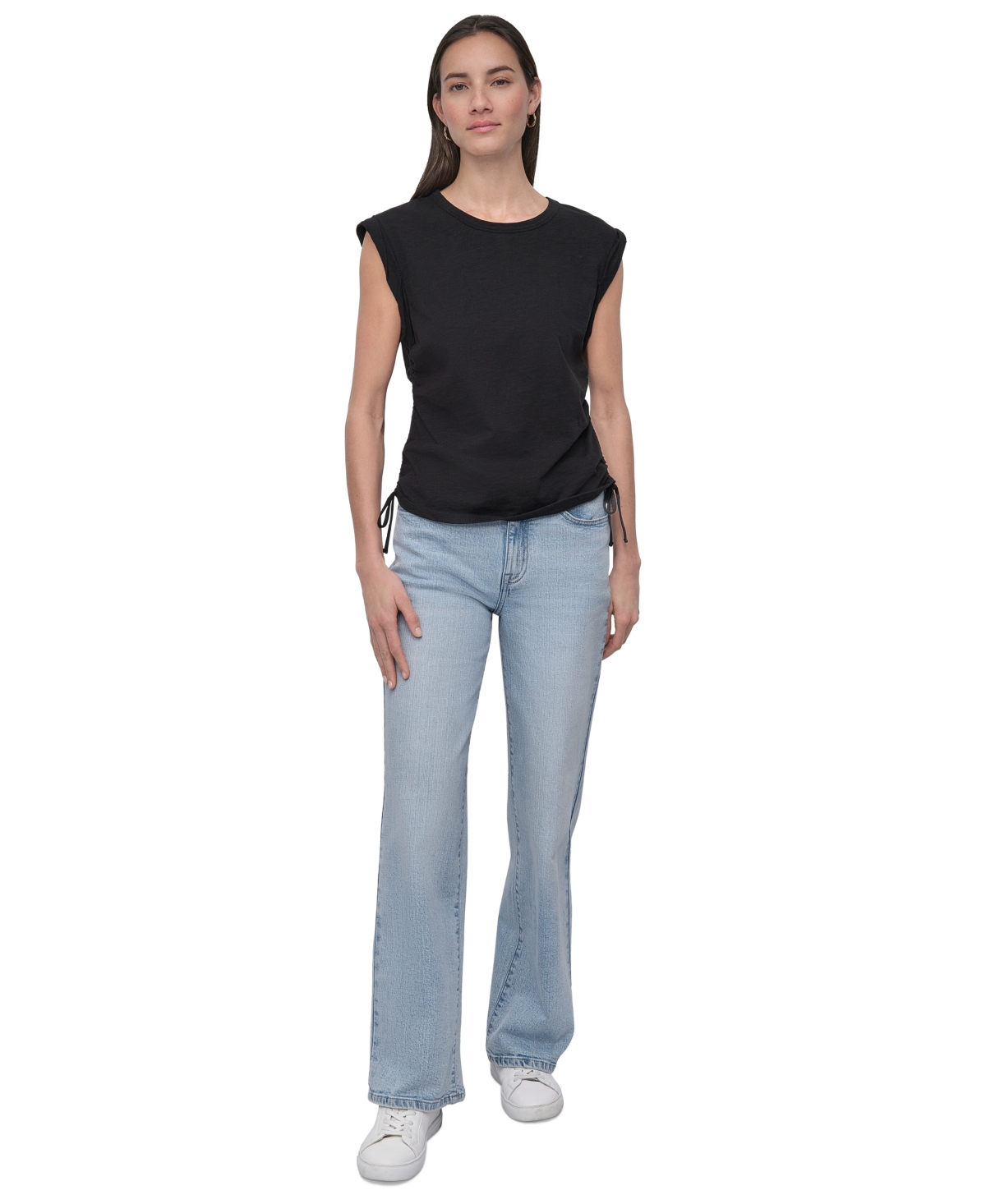 Shop Dkny Jeans Petite Cotton Ruched Side-tie Sleeveless Tee