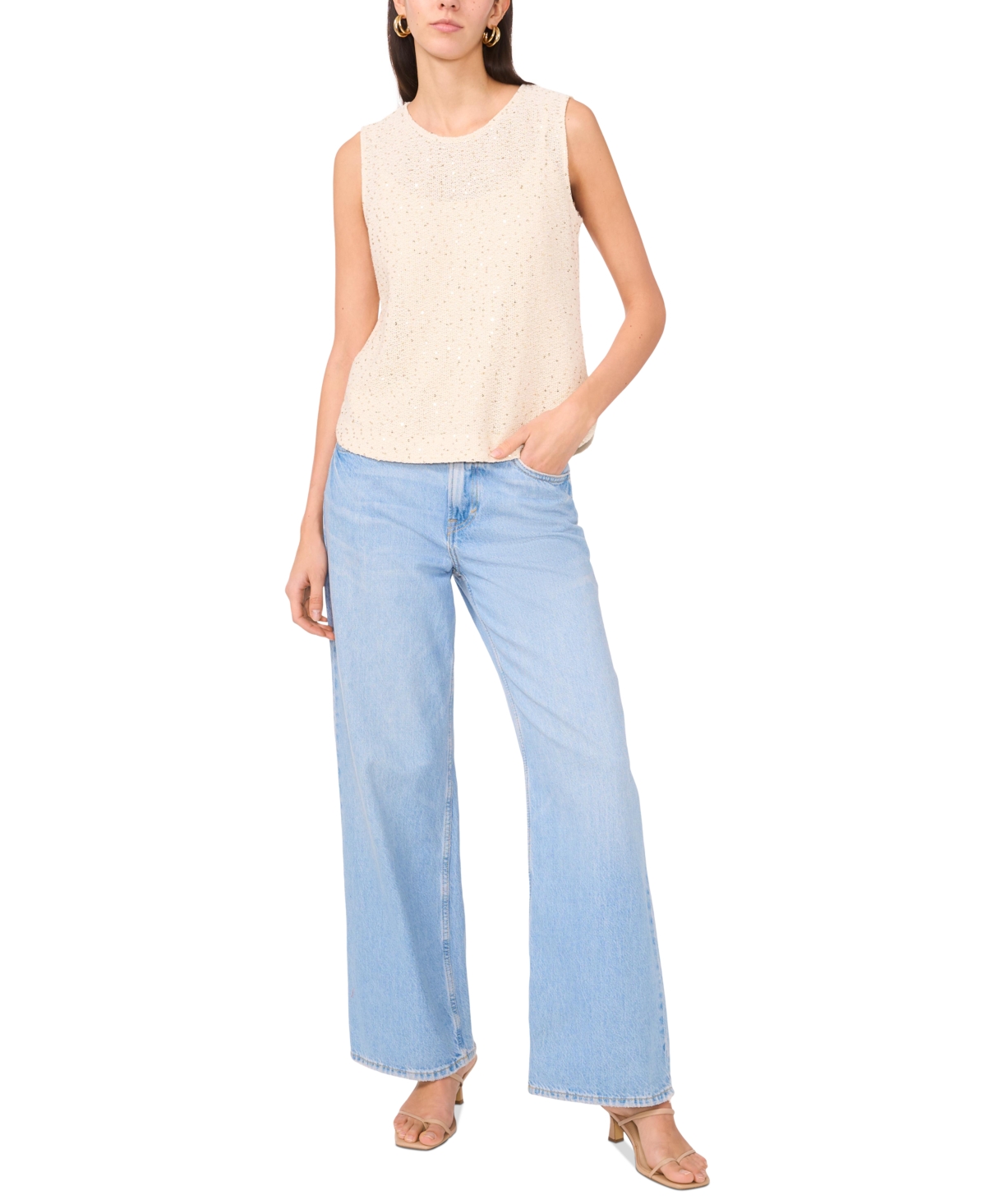 Vince Camuto Sequin Sweater Tank In Neutral