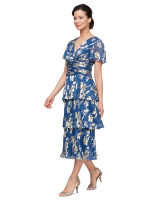 SL Fashions - Women's Floral Surplice-Neck Tiered Dress