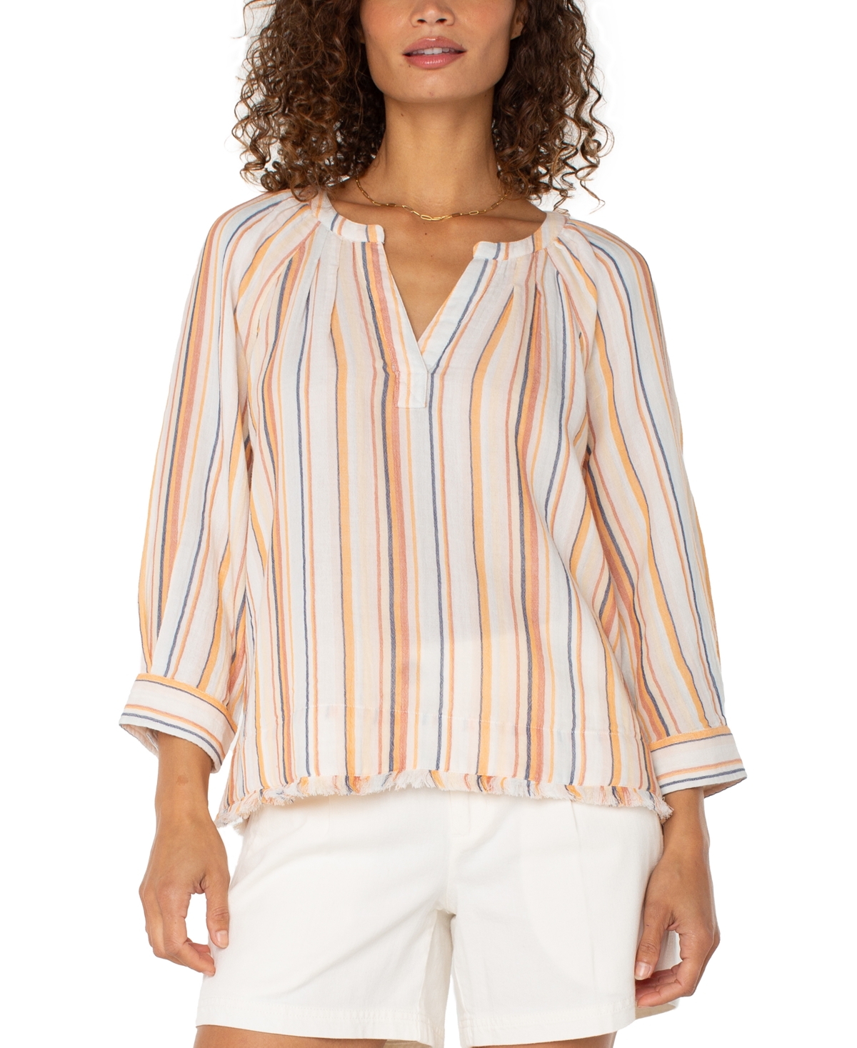 Liverpool Los Angeles Fray Hem Cotton Top In Multi