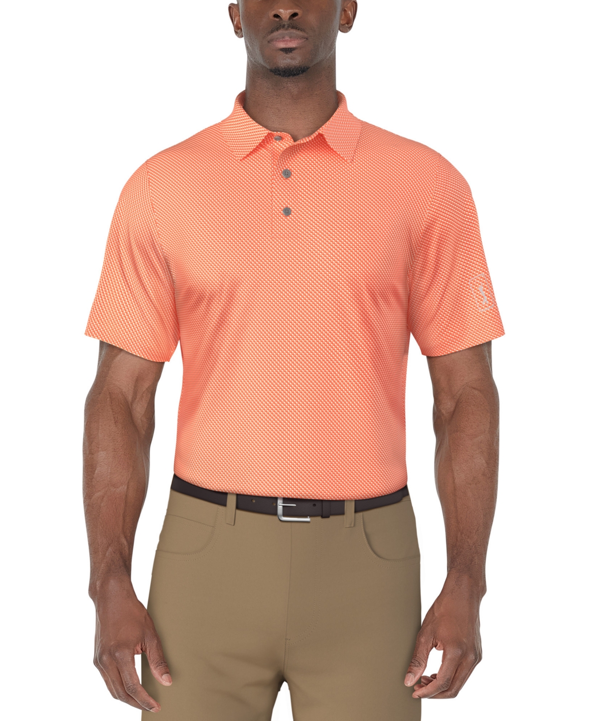 Men's Short Sleeve Micro Geo Print Polo Shirt - Living Coral
